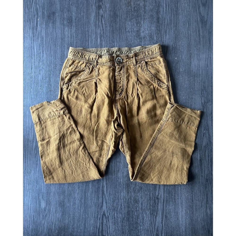 Free People Tan Linen Blend Pants. Elastic Waist. Button Closure.‎ Size 6